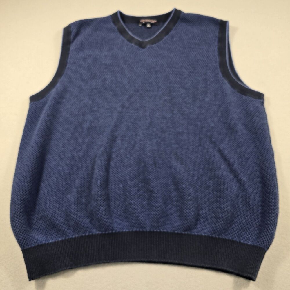 Roundtree & Yorke Men's XL Blue Sleeveless V-Neck Knit Sweater Vest‎ 100% Cotton